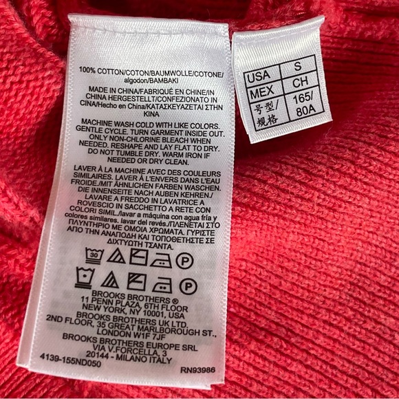 Brooks Brothers Cable Knit Pullover Hoodie Sweater 100% Cotton SMALL Coral Pink - Picture 5 of 7